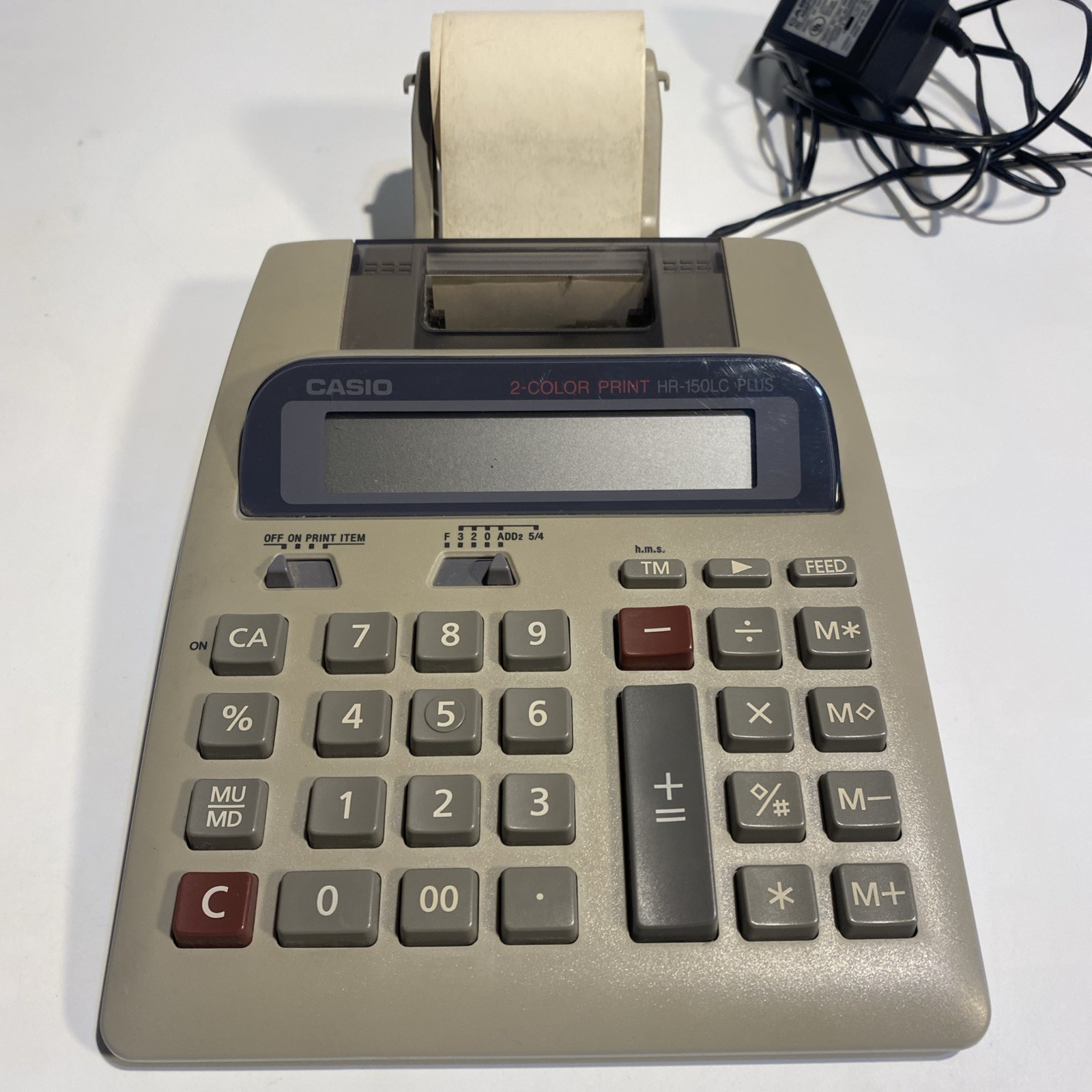 Casio HR-150LC 2-Color Print Desktop Calculator Adapter Power Cord Tested Works