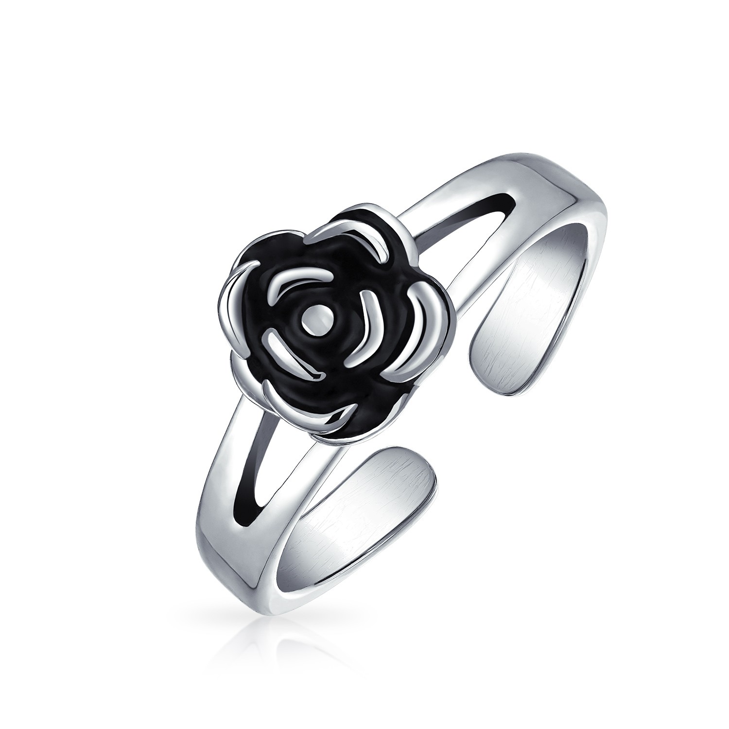Black Rose Flower Midi Toe Ring Oxidized Silver Band