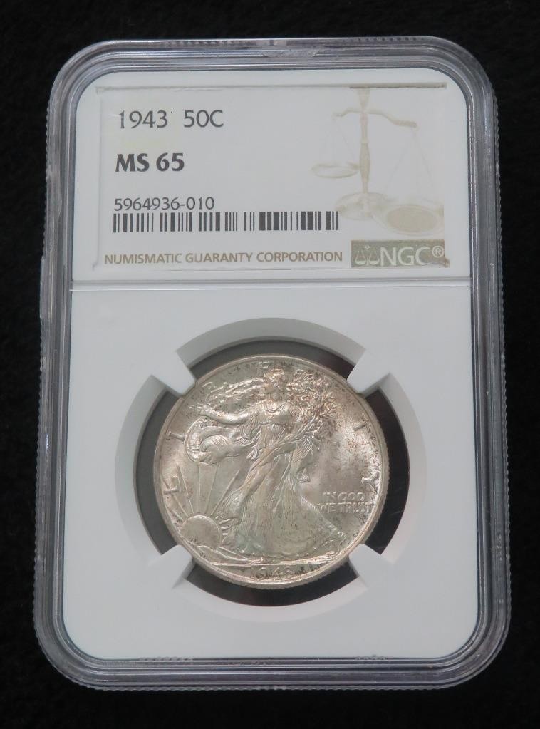 1943 Walking Liberty Half Dollar * NGC Graded MS 65 * Nicely Toned