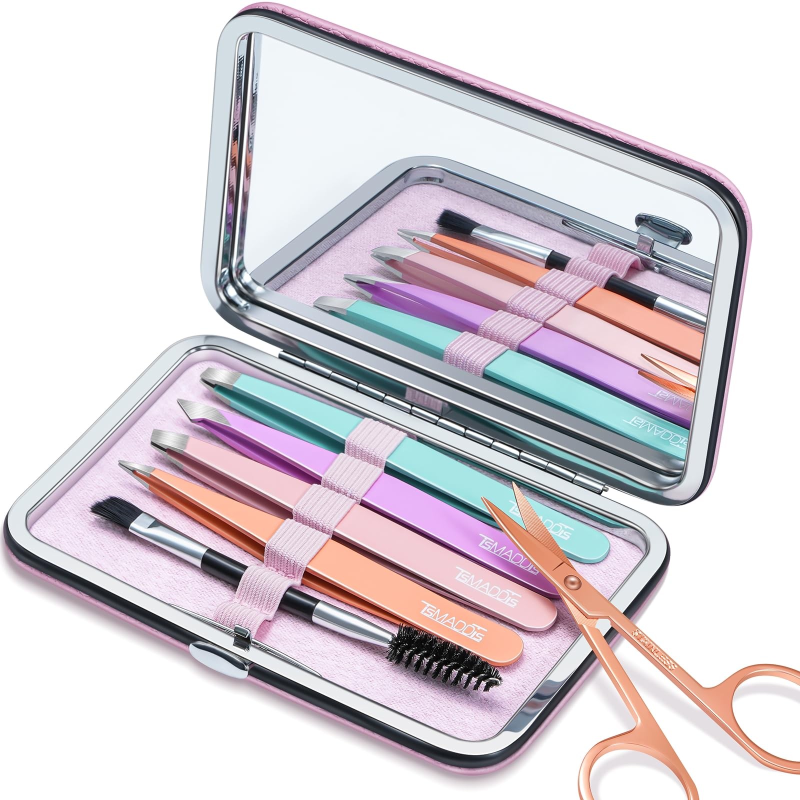 TsMADDTs Tweezers for Women Facial Hair - Precision Set with Pink