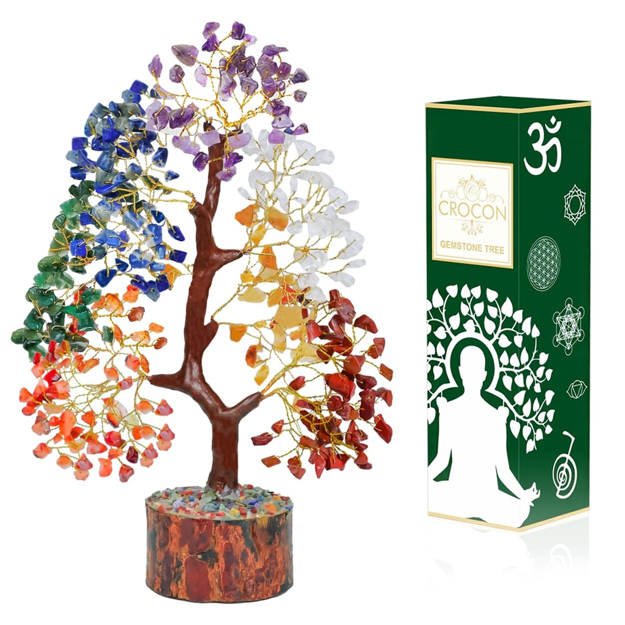 Crocon� 7 Chakra Crystal Tree of Life, Healing Crystals Tree 10-12 Inch, Birthda
