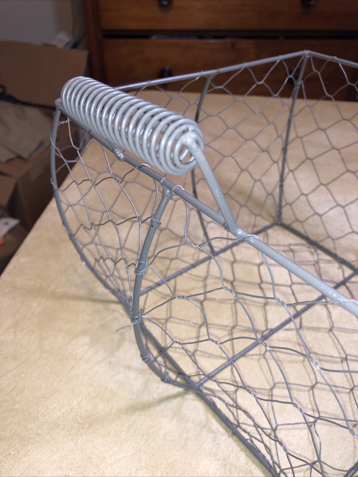 Metal Wire Egg / Fruit Basket Farmhouse Rustic Distressed with Handles