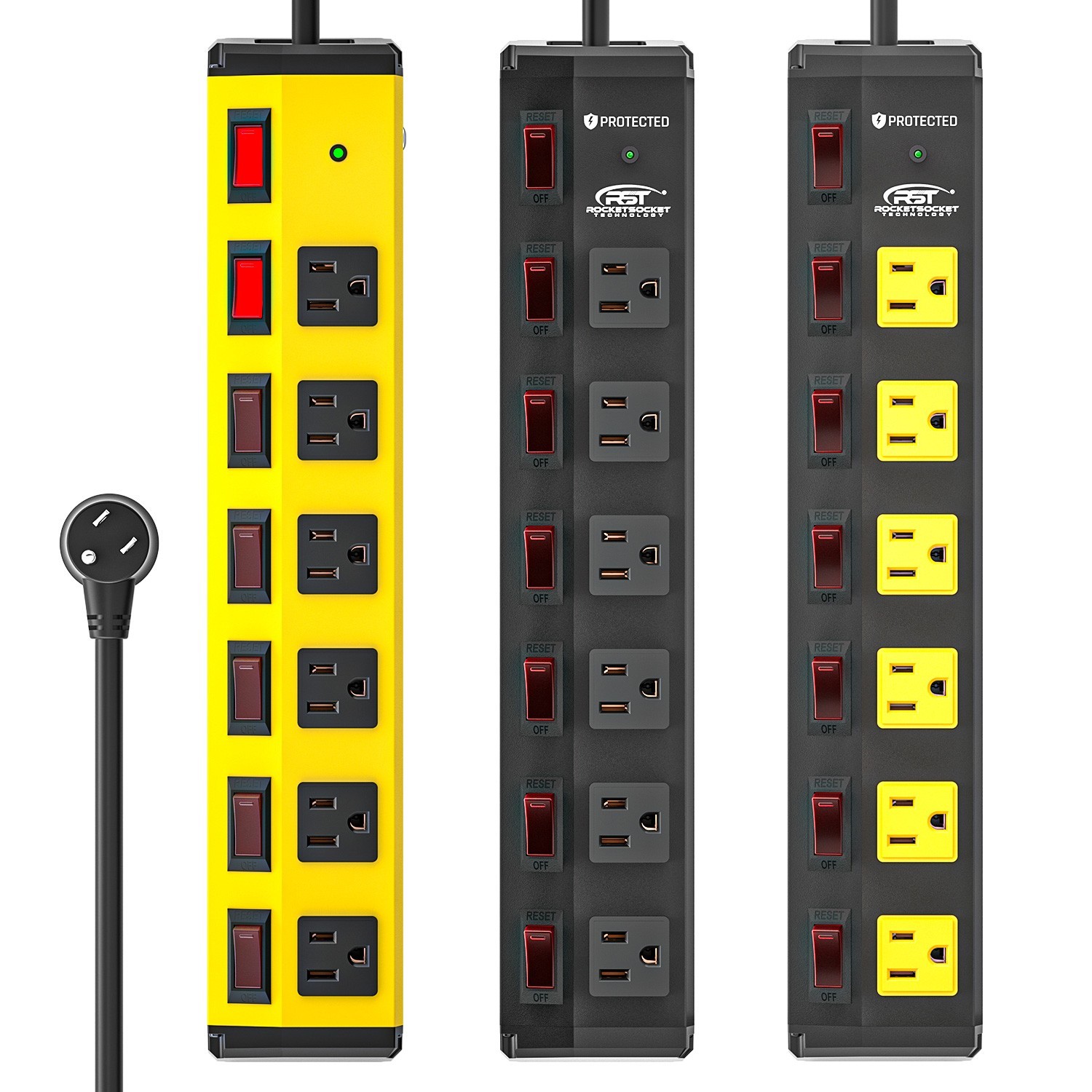 CRST 6 Outlet Heavy Duty Surge Protector Independent switch Metal Power Strip