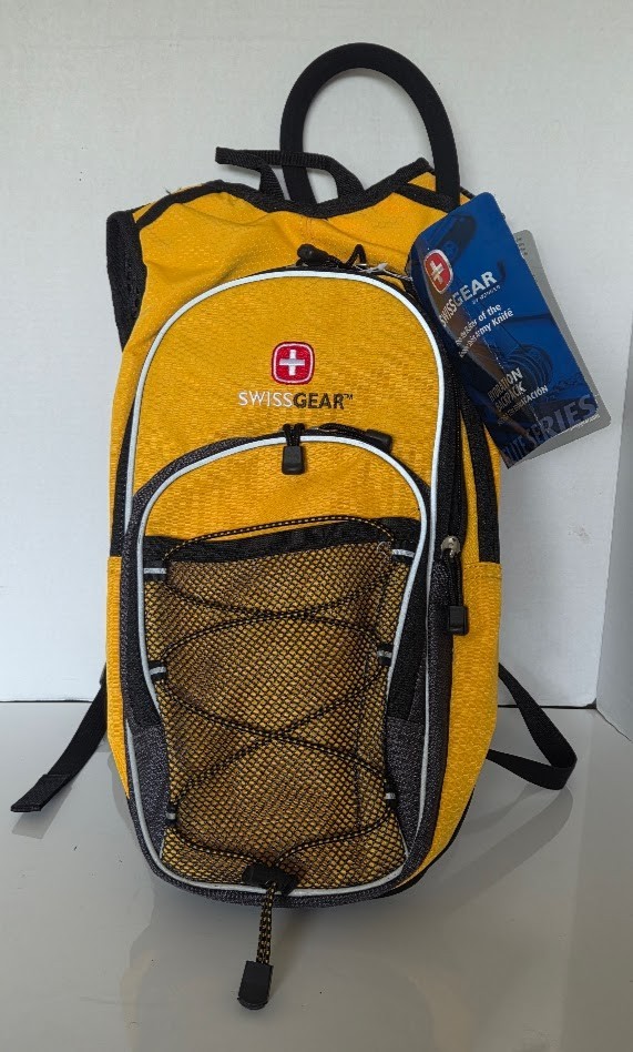 SWISS GEAR 2L HYDRATION Yellow Black Padded BackPack Hiking Carry Bag w/ BLADDER