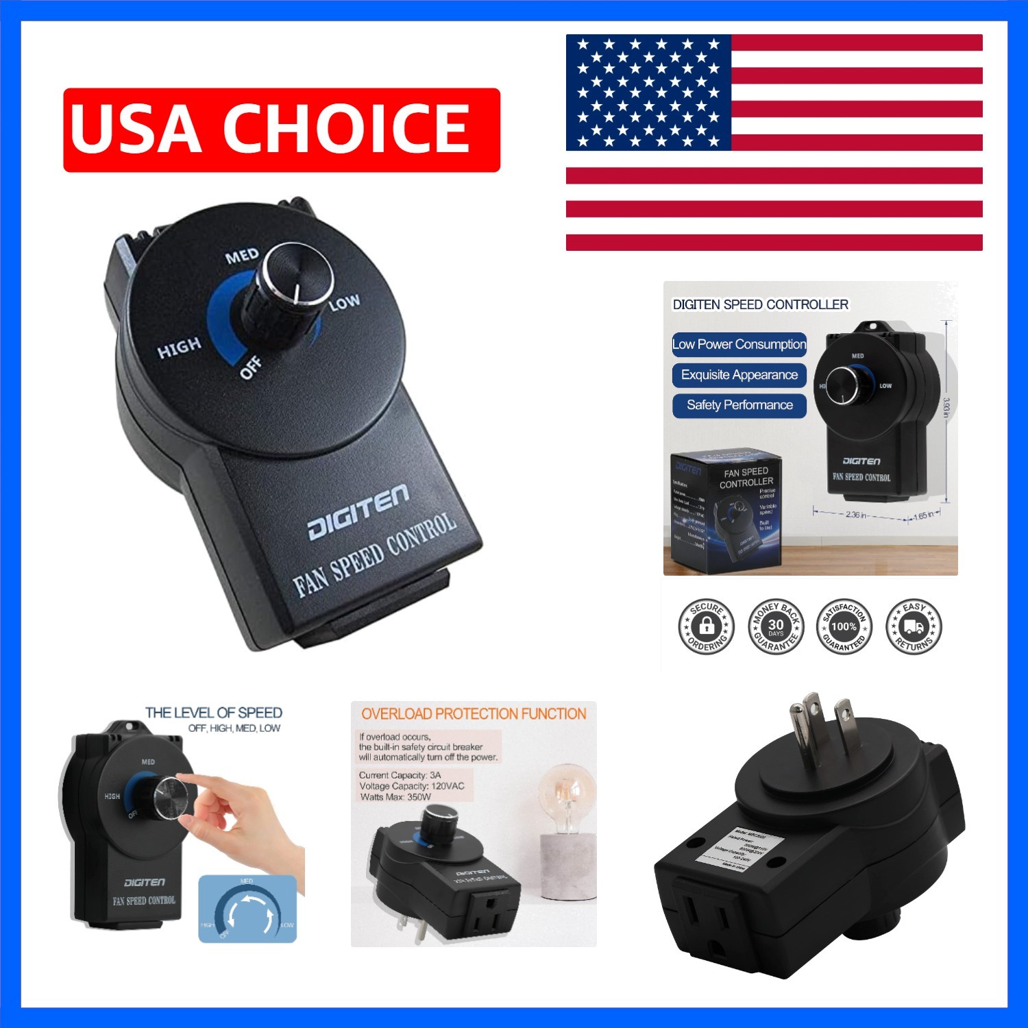 Variable Speed Controller - Exhaust Fan Speed Adjuster for Duct Inline Fan