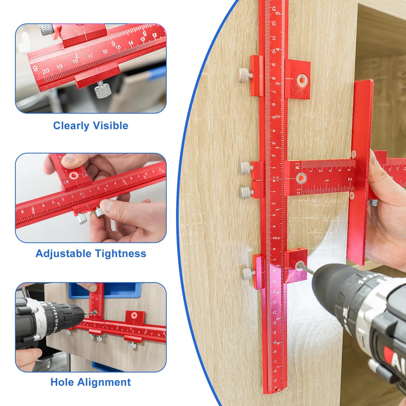 Adjustable Cabinet Hardware Jig for Handles & Pulls, Aluminum Tool for Doors & D