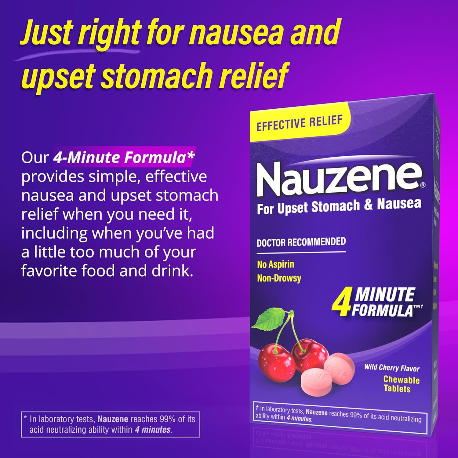 Non-Drowsy Upset Stomach & Nausea Relief Chewable Tablets - Fast-Acting Relief i
