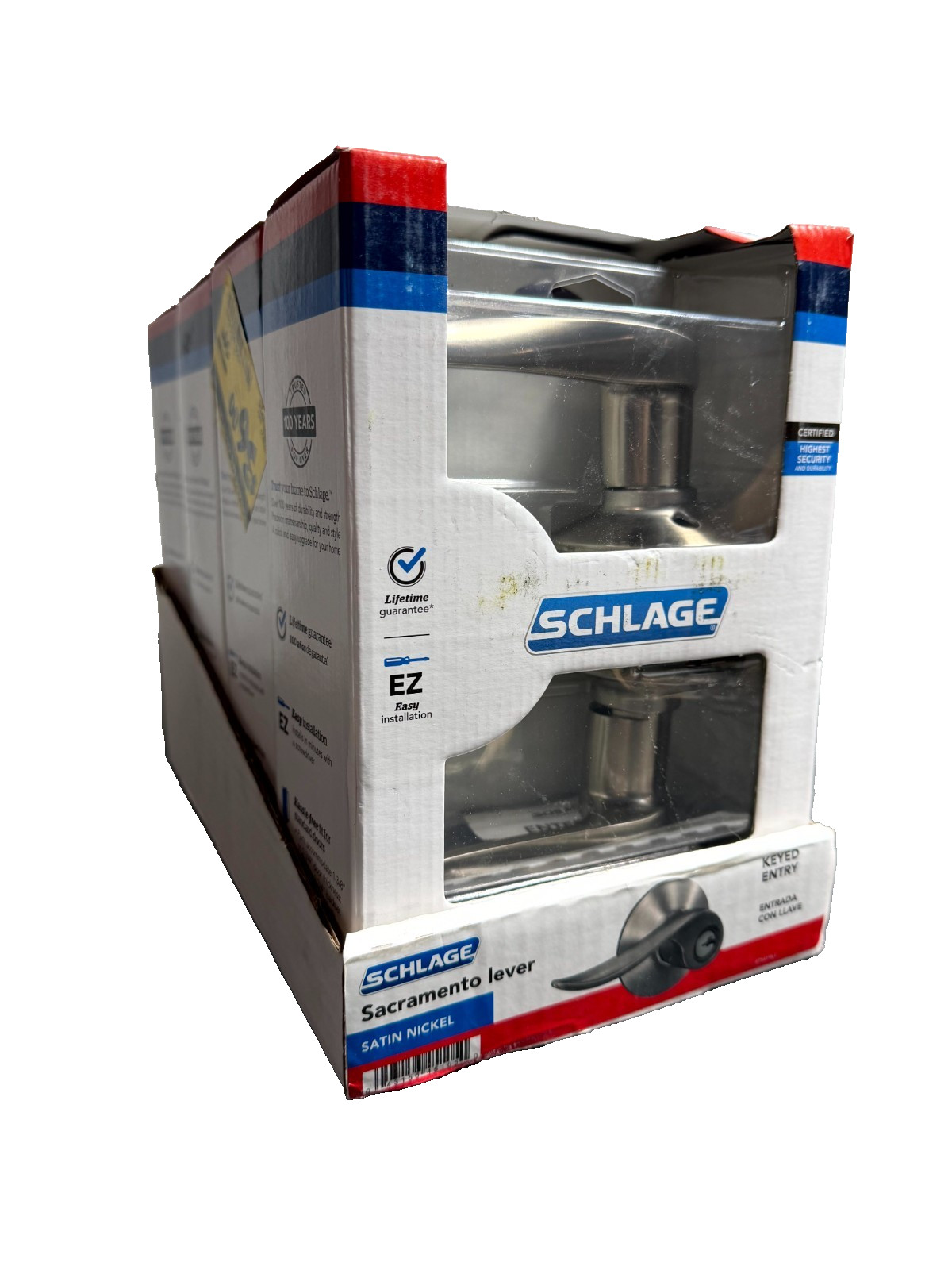 Schlage Sacramento Satin Nickel Keyed Entry Lever Door Handle F51 V SAC 619