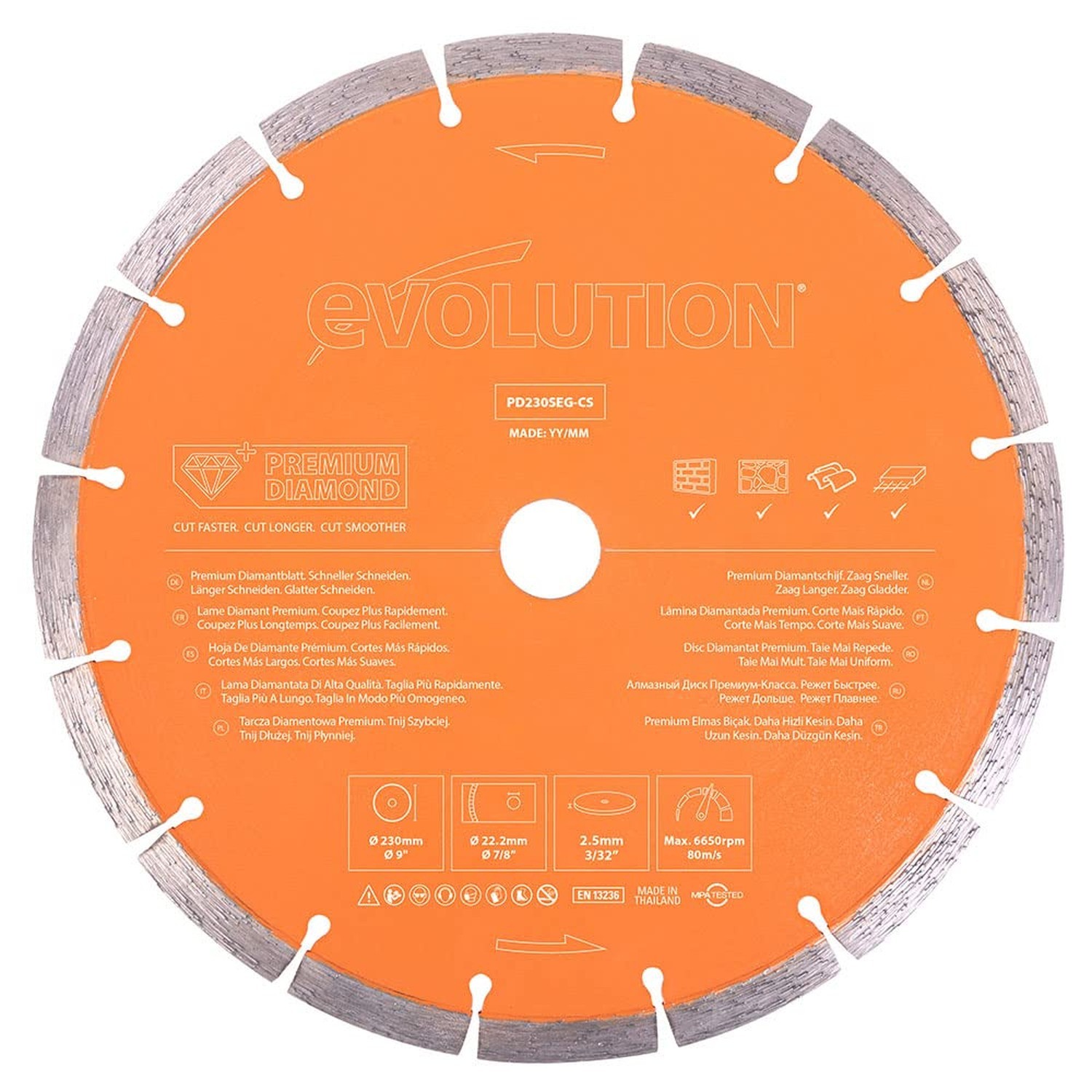 Evolution 9 Inch Diamond Blade with Segmented Edge, 7/8 in Bore, Concrete, St...