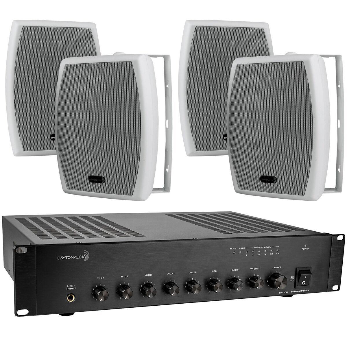 Dayton Audio DA120R 120W 70V 2U Rack Mount Mixer-Amplifier with (4) 6-1/2" White