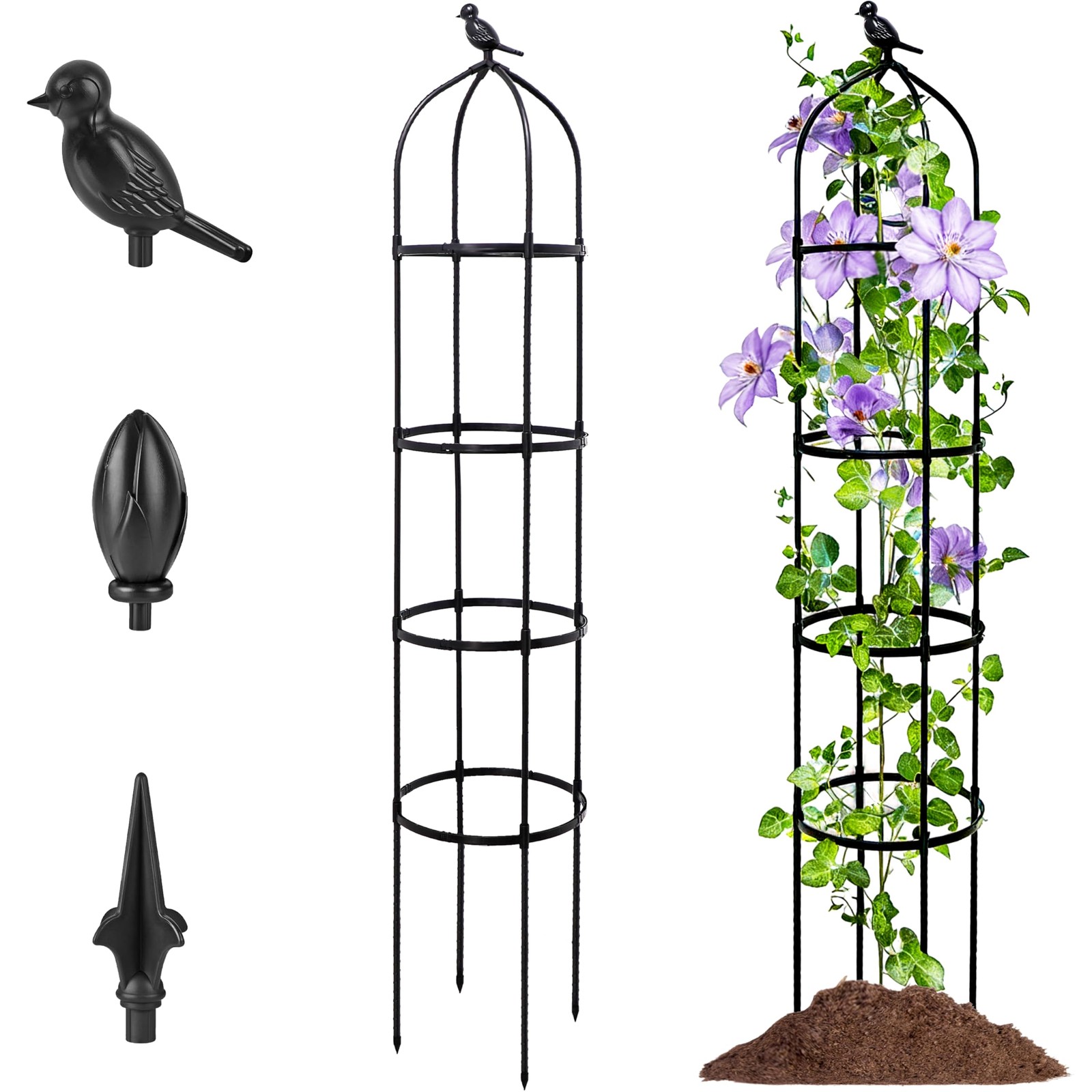 6FT Garden Obelisk Trellis for Climbing Plants,Adjustable 6FT/70inches, Black