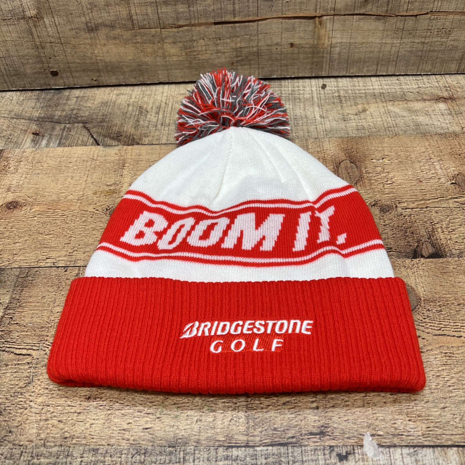 Bridgestone Boom It Knit Beanie Winter Golf Hat Red/White One Size NWT!