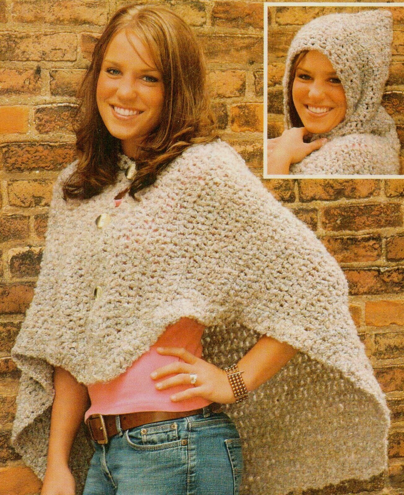 HOODED RIDING SHAWLCHO PONCHO WOMEN'S CROCHET PATTERN INSTRUCTIONS