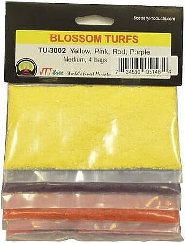 JTT Medium Flower Colors Turf (red, pink, purple, yellow) - Model Railroad