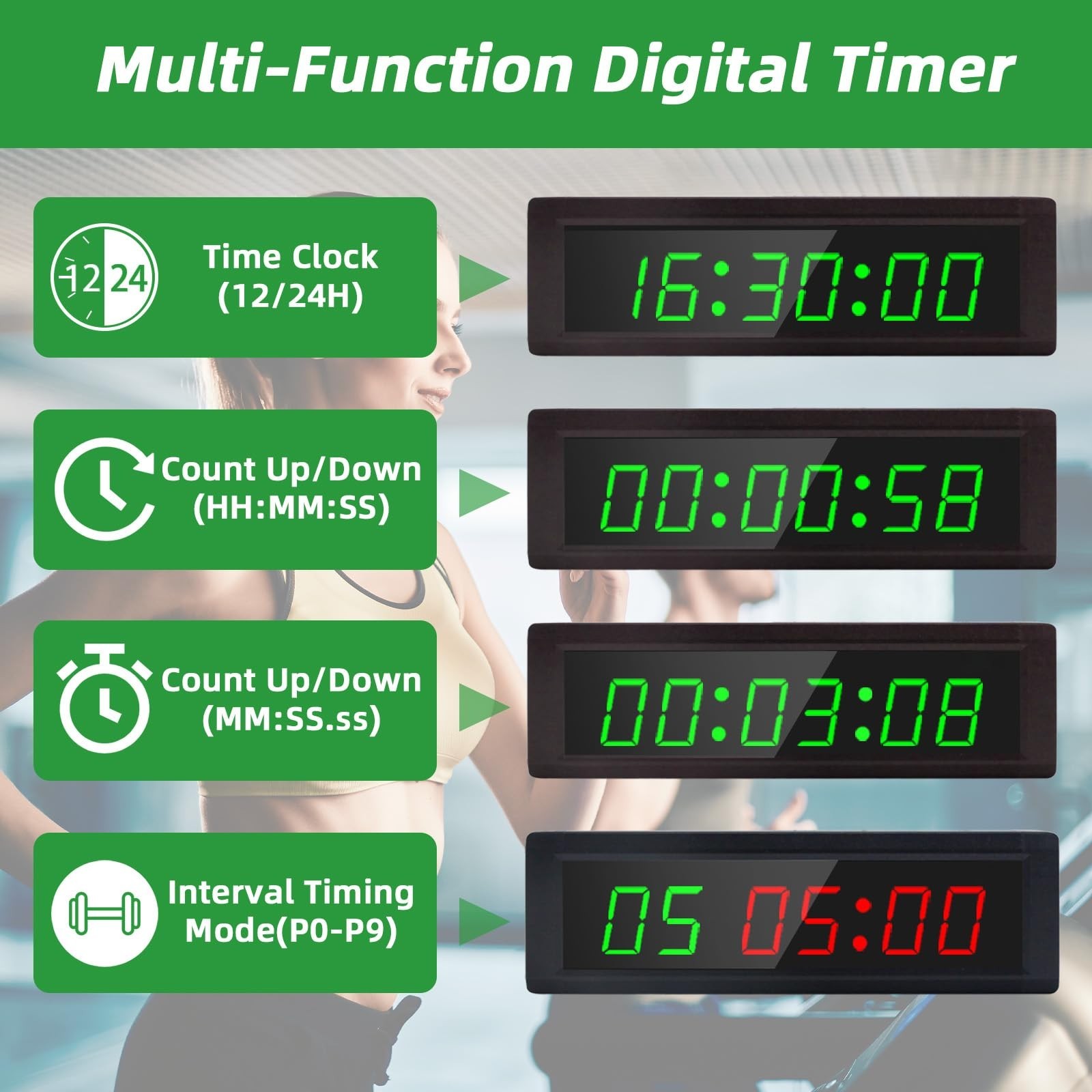 Programmable Gym Timer with Remote, 7 RGB Colors, Interval Countdown Stopwatch,