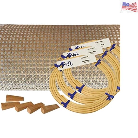 Pressed Cane Webbing Kit 1/2" Fine Open Mesh with splines, Wedges and Instruc...
