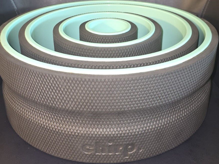 Chirp Wheel+ 4-Pack Foam Roller Set w/ Rack, Spine Indent, Black/Teal