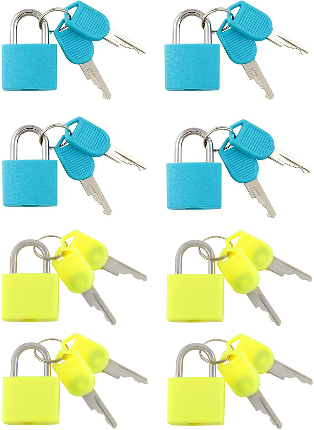 Small Mini Durable ABS Cover Brass Body Individually Keyed lock 8pc Blue Yellow