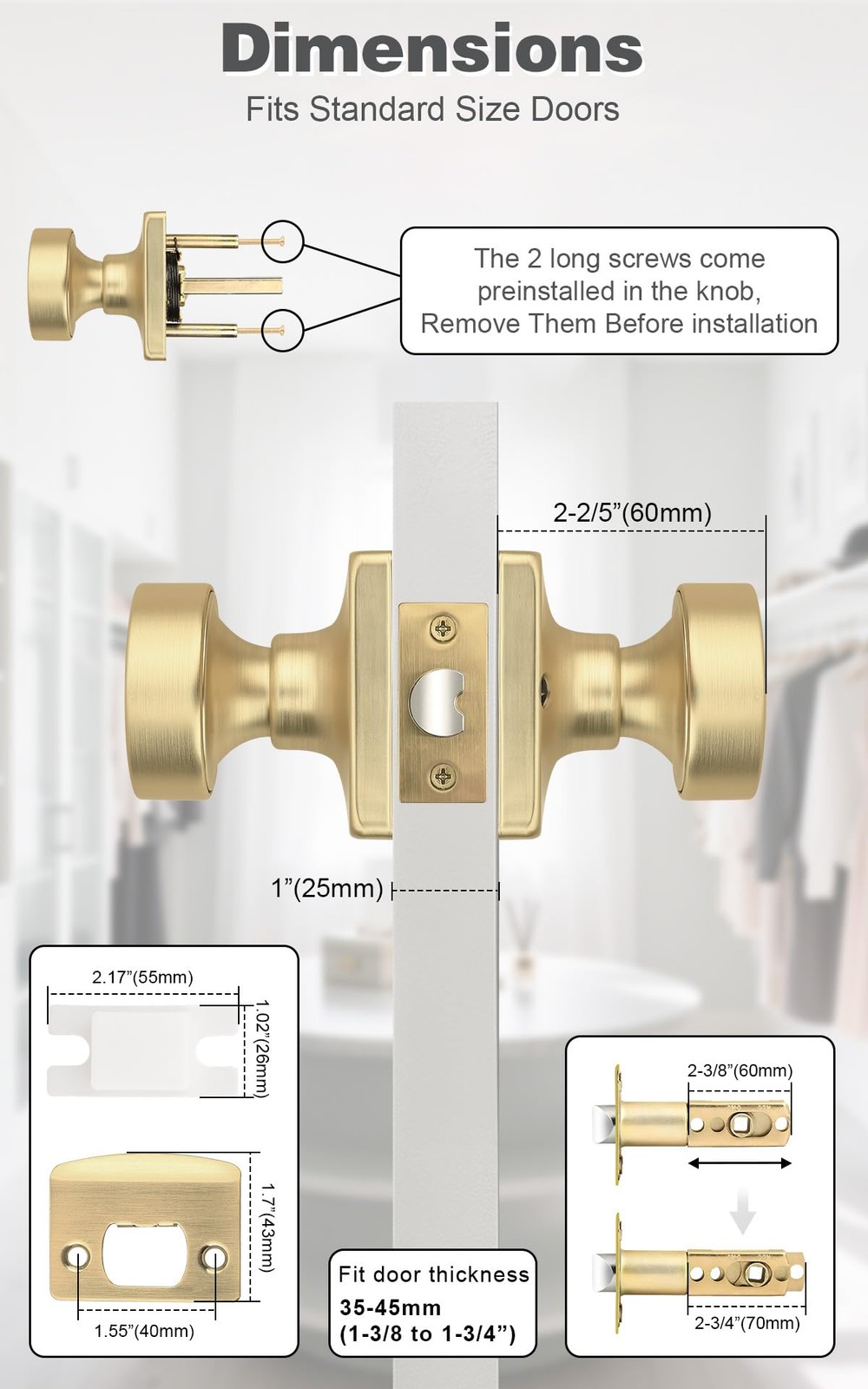 Probrico Bulk Passage Door Knobs Interior 10 Pack, Brushed Gold Square