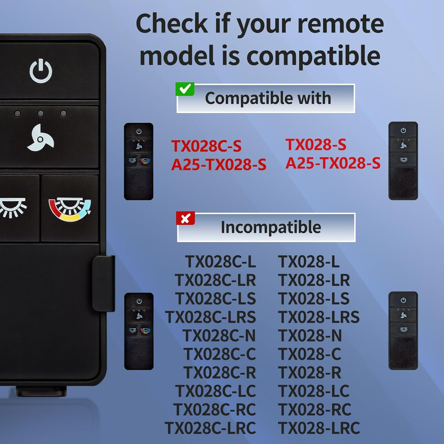 TX028C-S Ceiling Fan Remote Control for Hampton Bay - 3 Speed, Light Dimmer C..