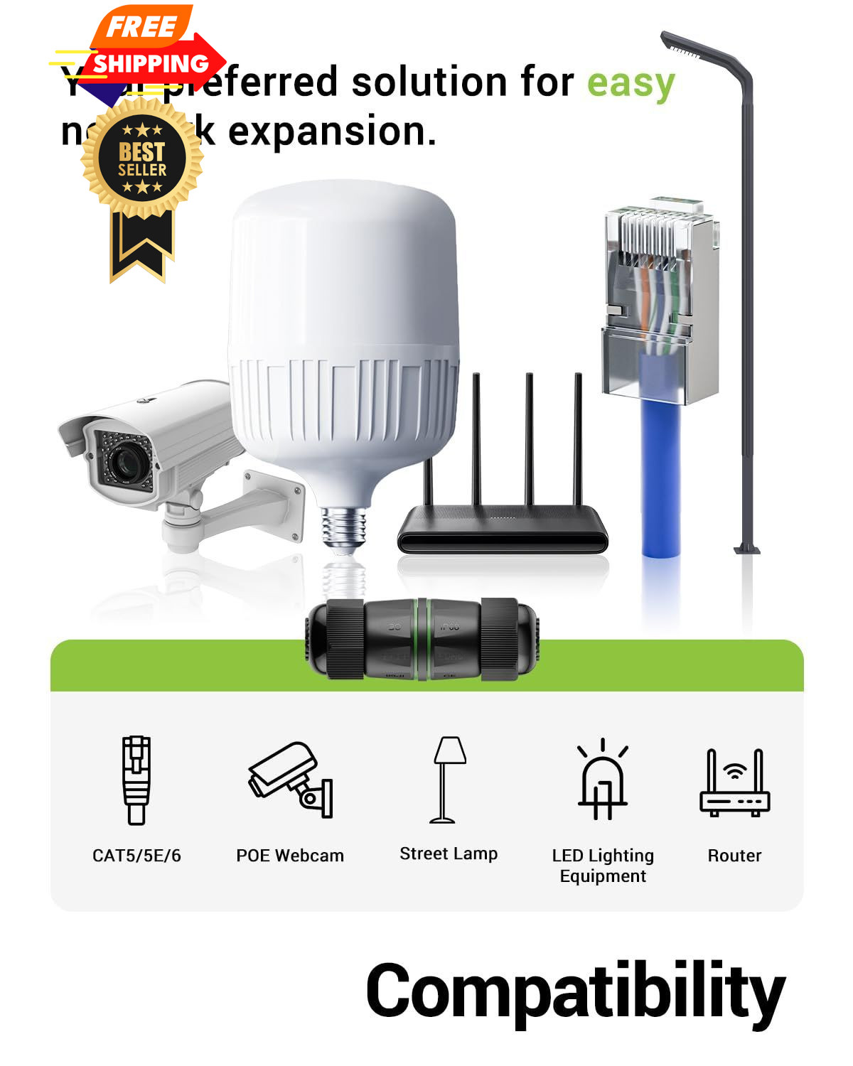 LEENUE Waterproof rj45 Coupler Cat6, IP68 Ethernet Black