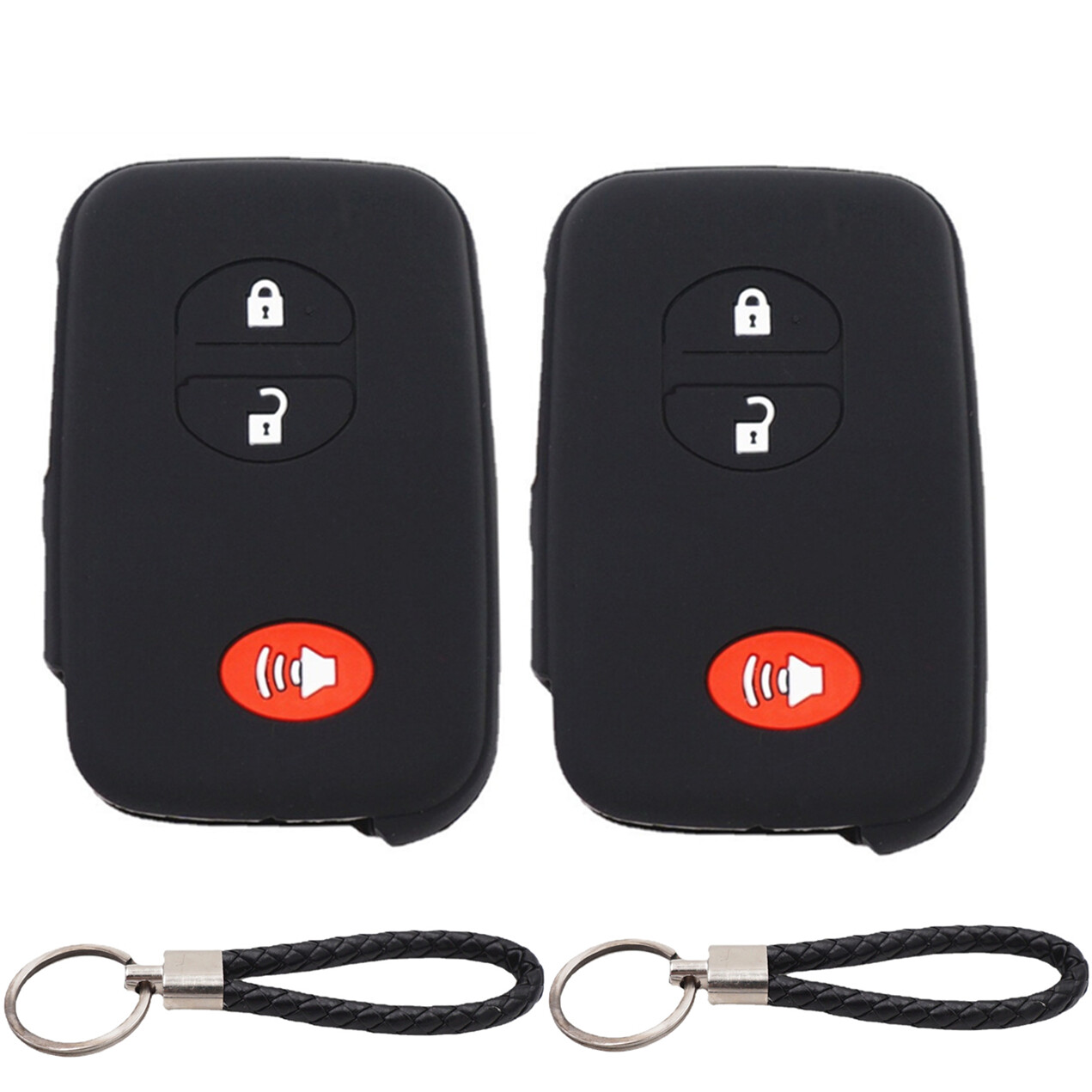 2Pcs 4 Buttons Silicone Key Fob Cover & Keychain for Toyota Land Cruiser Camry