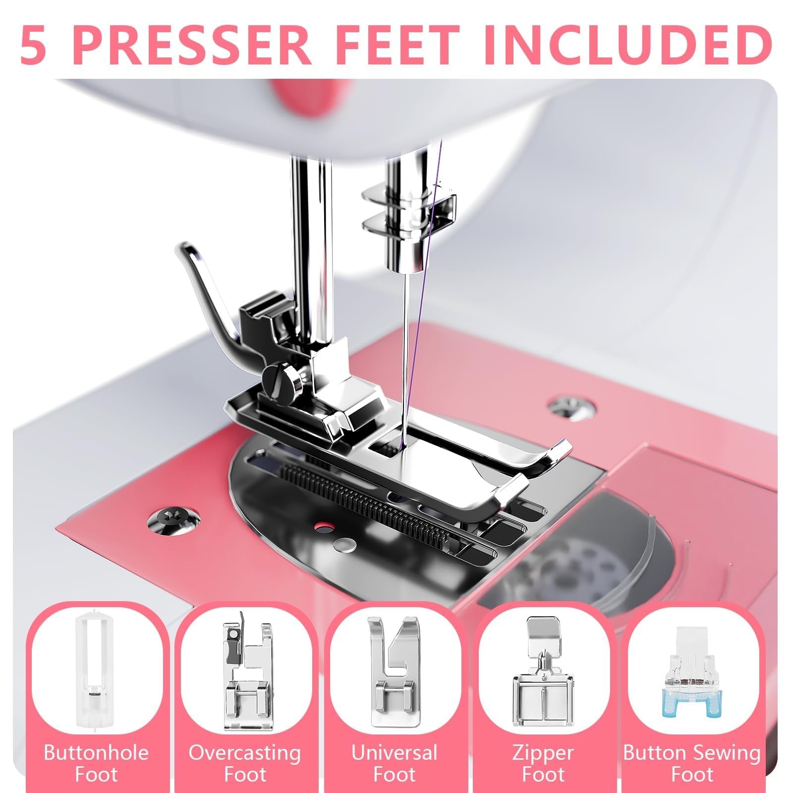 Compact Sewing Machine for Beginners - 12 Stitches, LED Light, Extension Table,
