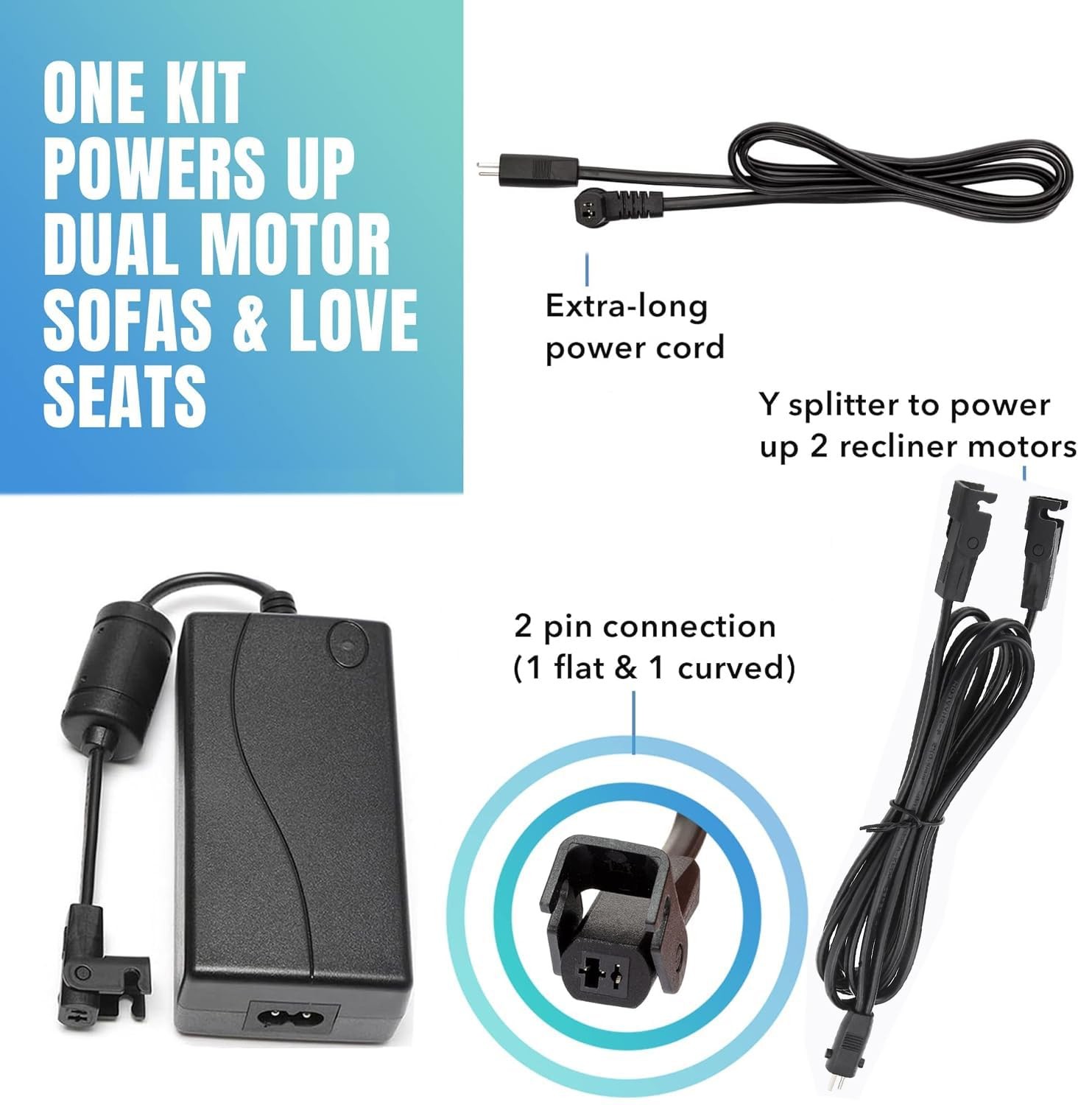 Universal Dual Motor Power Supply Transformer with AC Cord, L black