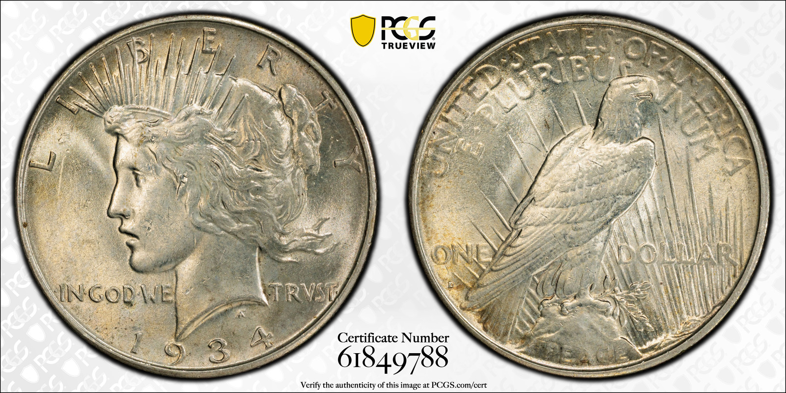 1934-D Peace Silver Dollar – PCGS MS62