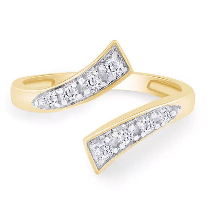 Women Round Simulated Diamond 14K Yellow Gold Plated Bypass Adjustable Toe Ring