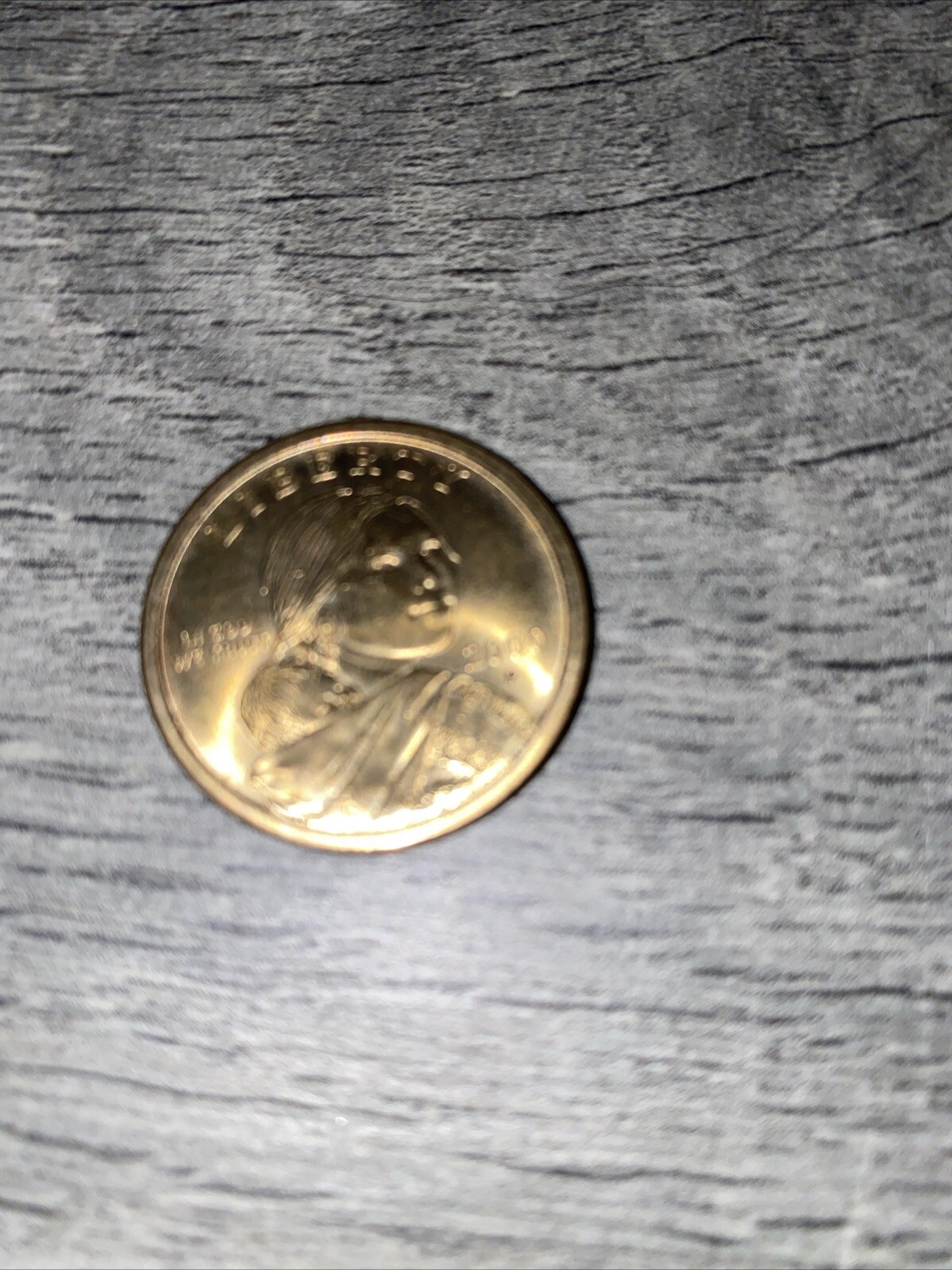 RARE NO EDGE WRITING 2000 SACAGAWEA ONE DOLLAR US COIN LIBERTY GOLD COLOR