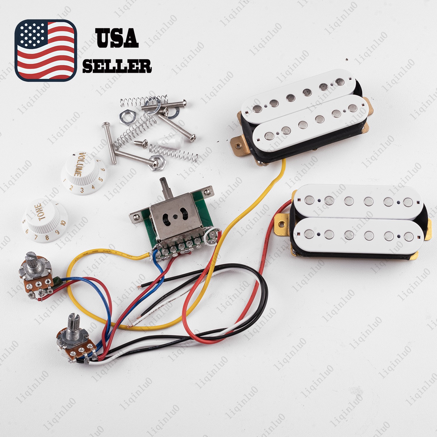 Electric Guitar Wiring Harness HH Pickups 3 Way w/ 500K Pots for Strat - WHITE