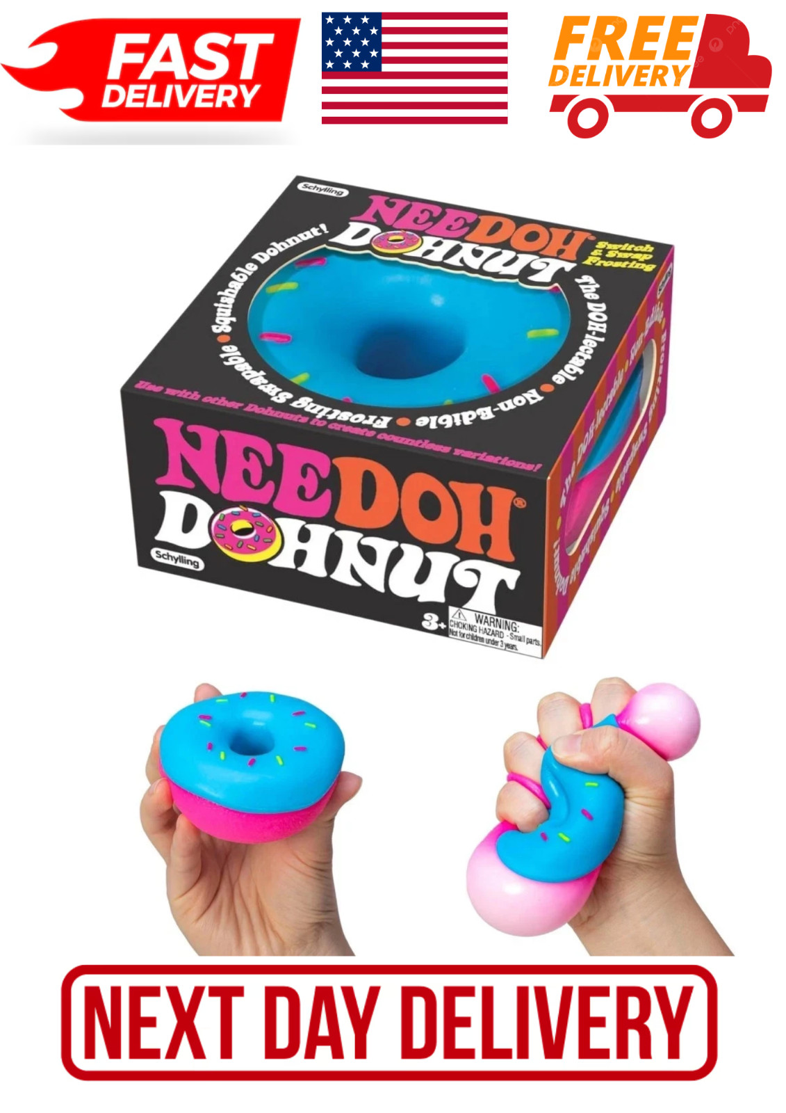 Schylling Needoh Dohnuts Blue Doughnut - Sensory Fidget Stress Relief Toy Gifts
