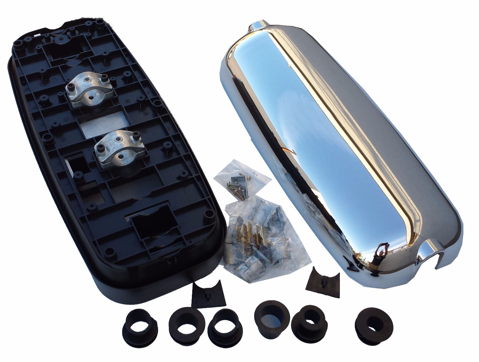 8"X19" Aerodynamic Chrome Mirror Head Assembly (Manual) FLAT GLASS MIRROR
