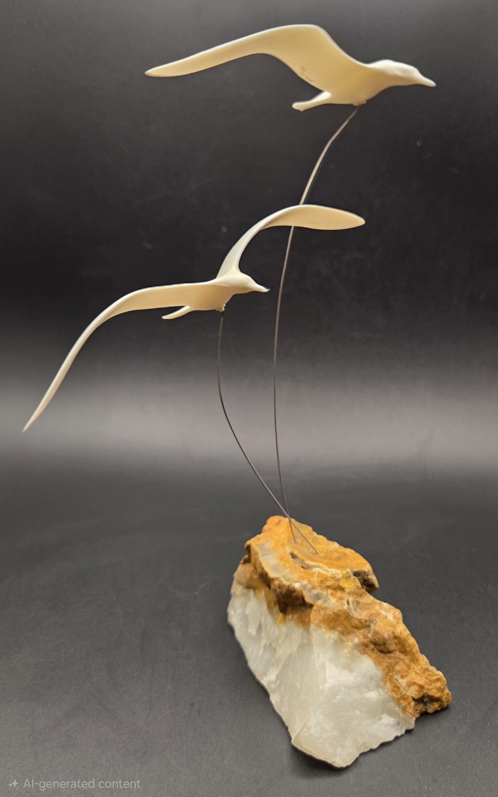 Vintage Marvin Wernick Seagulls 1970’s Kinetic Art Sculpture Quartz Base