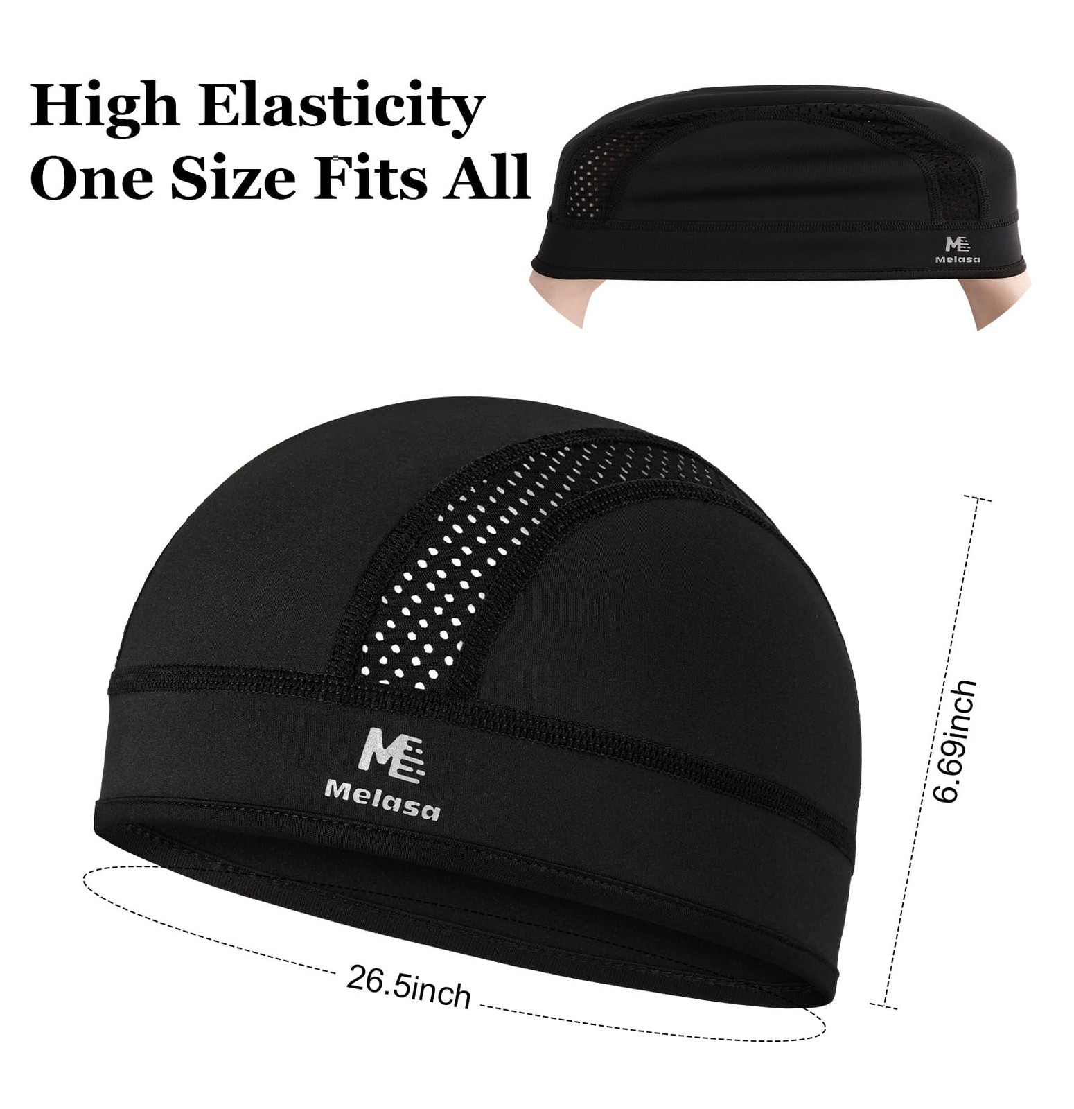 MELASA Microfleece Skull Cap Helmet Liner, Breathable One Size, Black & White