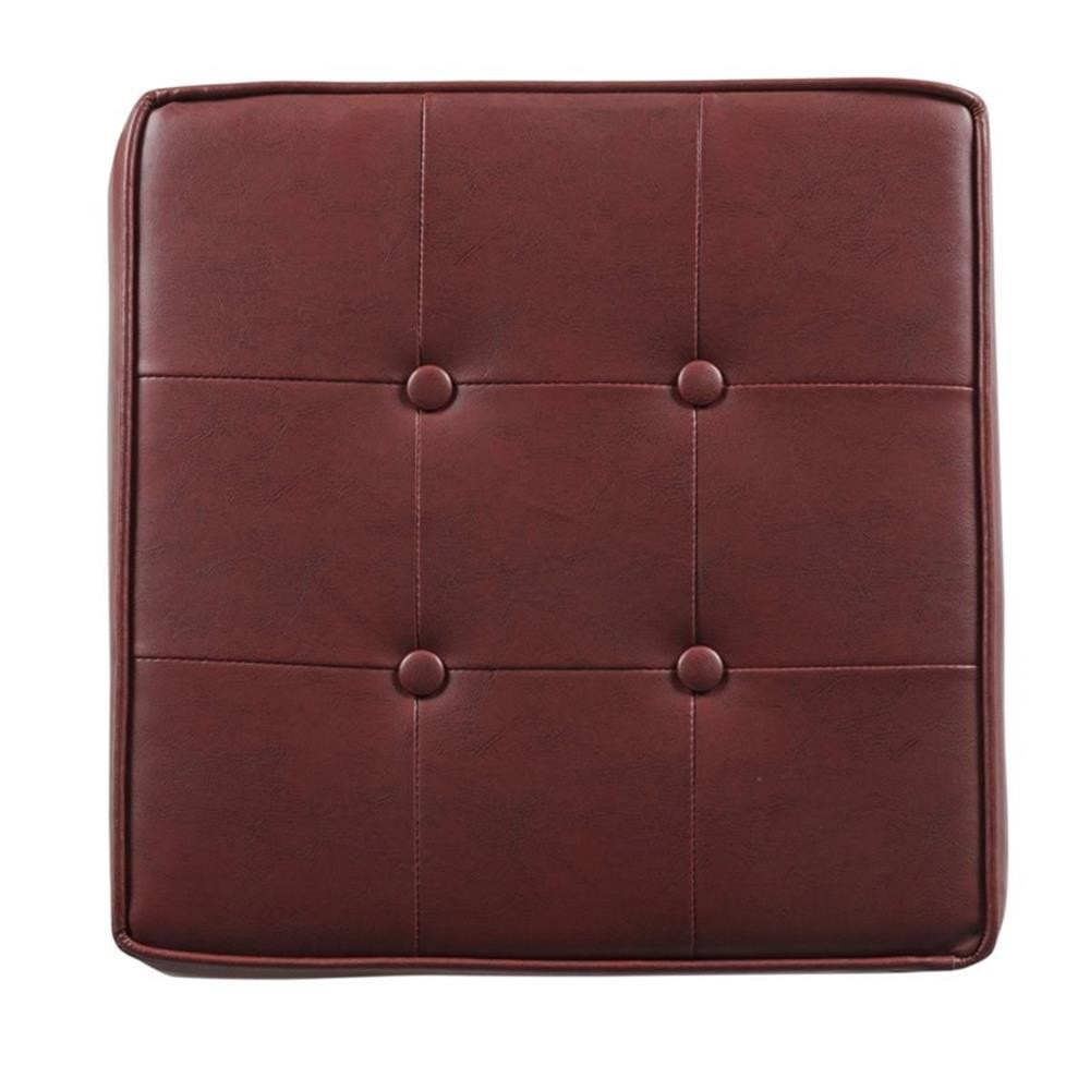 Pemberly Row Square Transitional Faux Leather Storage Ottoman in Dark Red