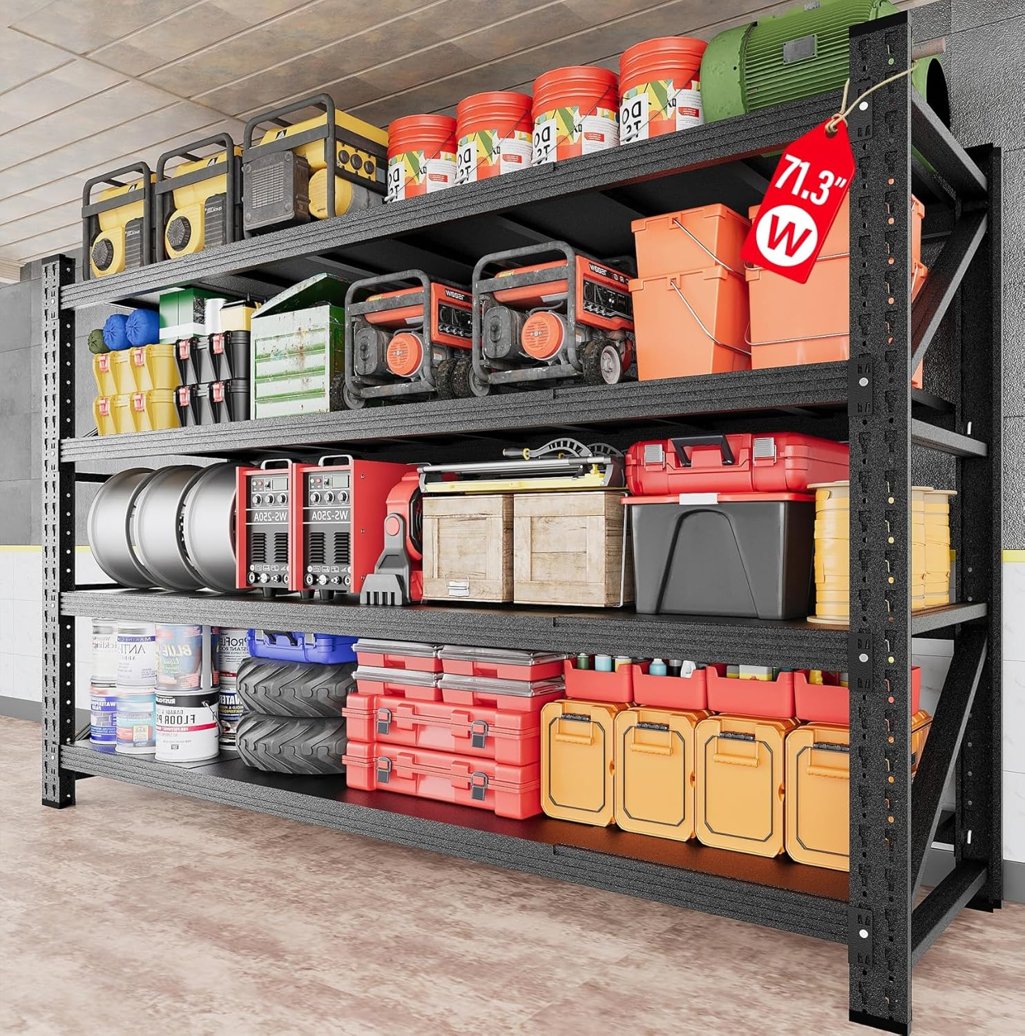 71.3" Wide Heavy Duty Garage Shelving Units,5000Lbs Deep Storage Shelves,Black M