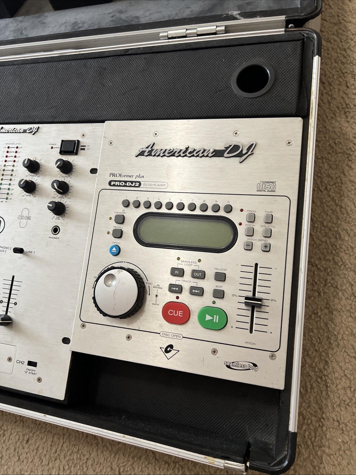 American DJ PRO-DJ1, DJ2 & Q-Deck In Case - Untested