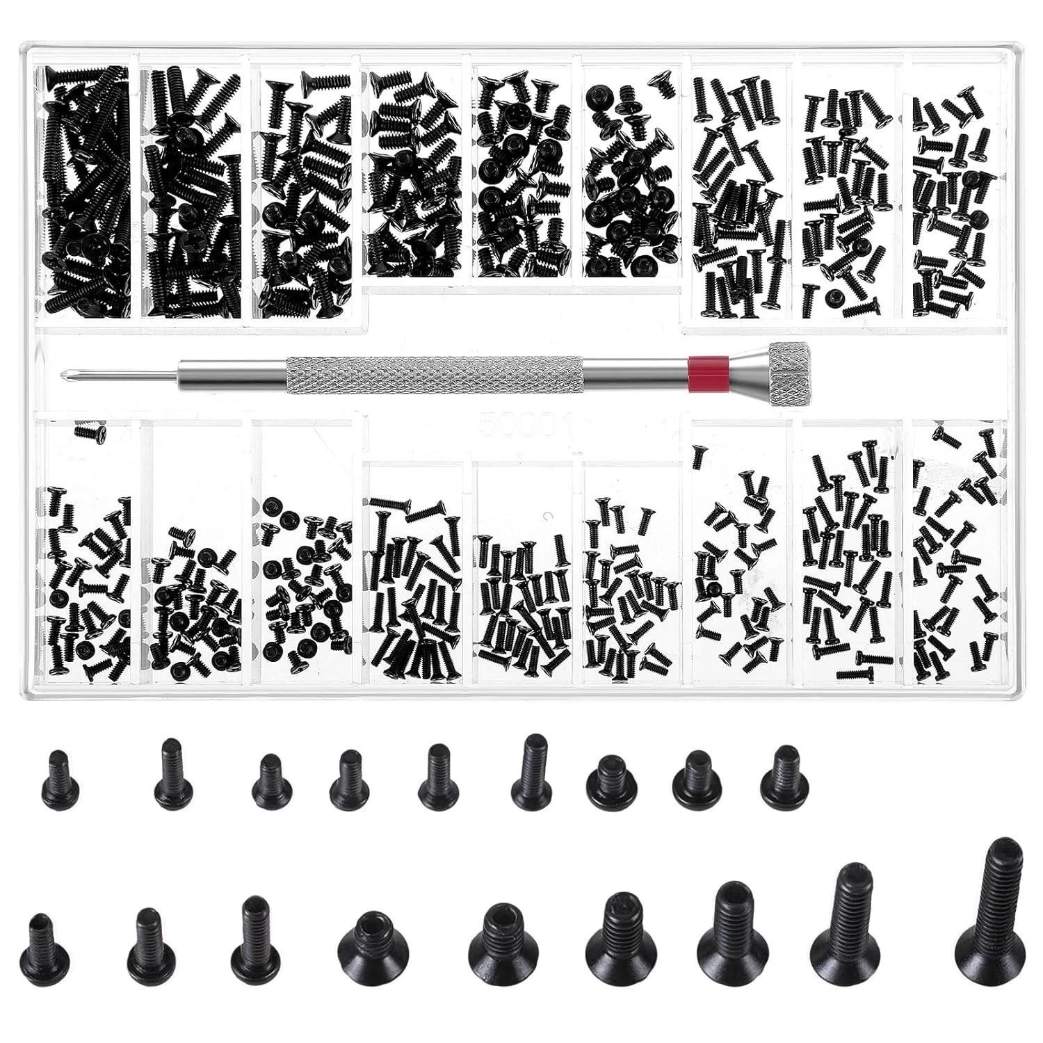 Small Screws Assortment Kit M1.2 / M1.4 / M2.0 Tiny Micro Screws Set Black 500pc
