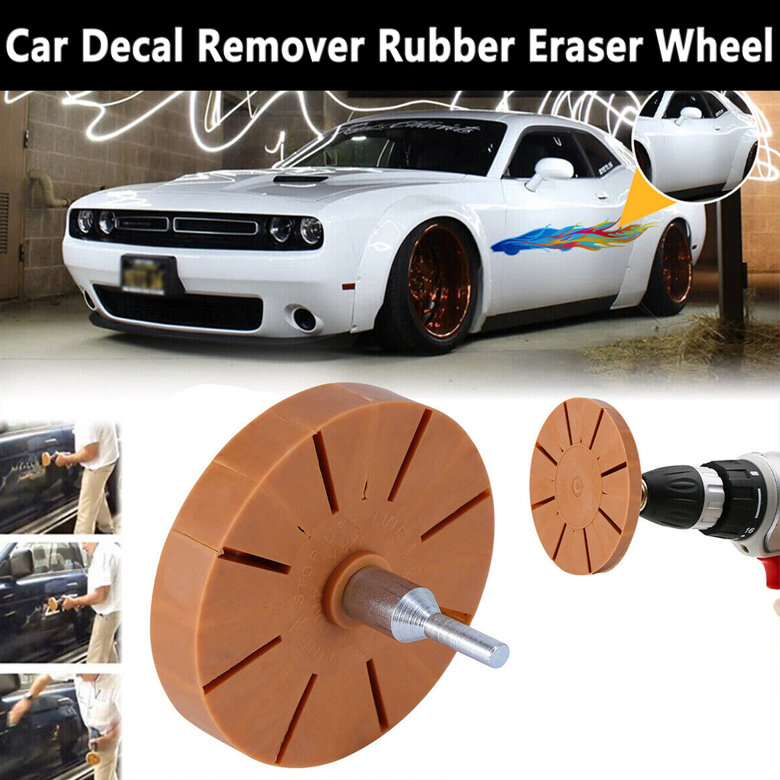 Rubber Eraser Car Decal Remover for Drill Adhesive Pinstripe Sticker Wheel Tool
