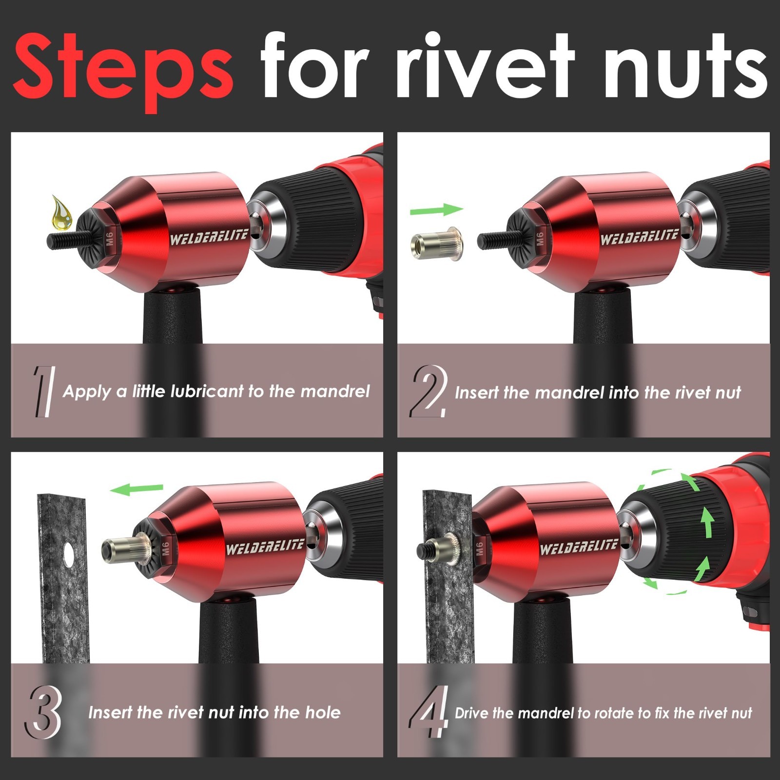 Rivet Nut Drill Adapter Tool Kit - 290 Rivet Nuts & 13 Mandrels Included
