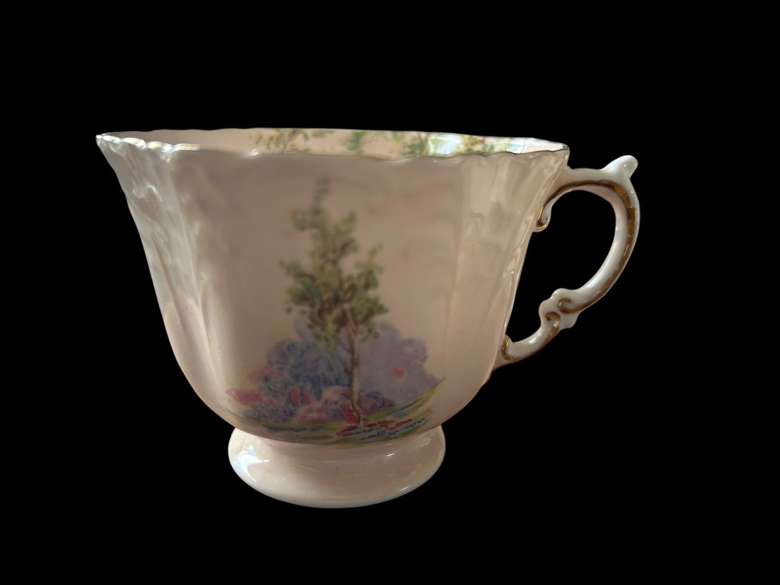 Vintage Porcelain Tea Cup/Saucer Set w Scenic Tree Design Aynsley Bluebell Time