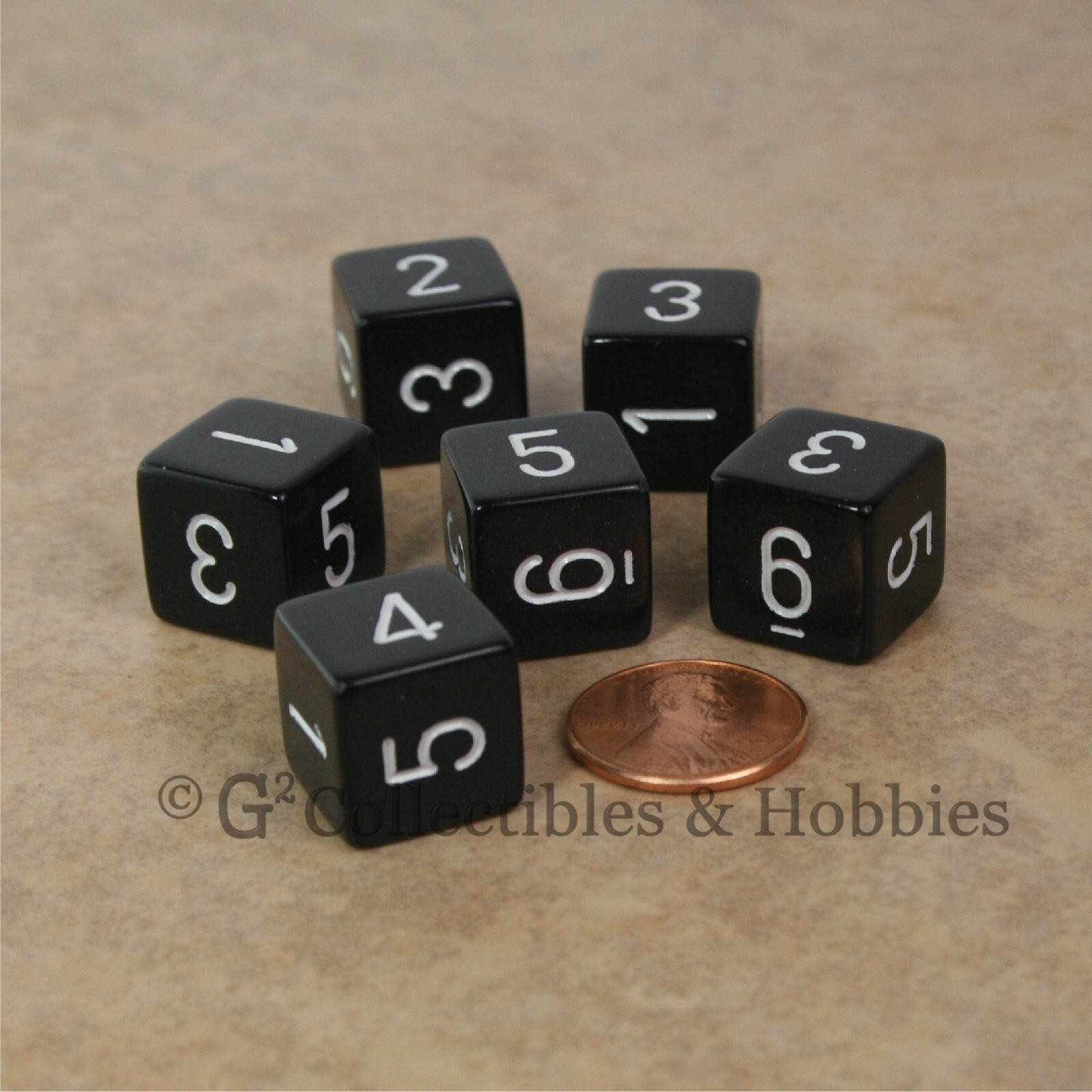 NEW Set of 6 Black with White Numbers D6 Six Sided RPG D&D Gaming Dice Chessex