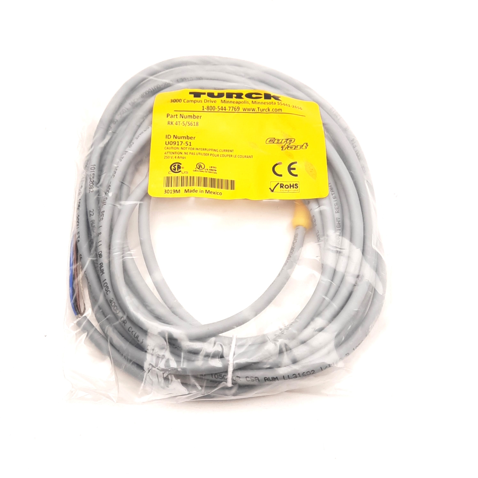 Turck RK 4T-5/S618 Cordset, M12 Female Straight 5-Pin to Flying Leads, 5m