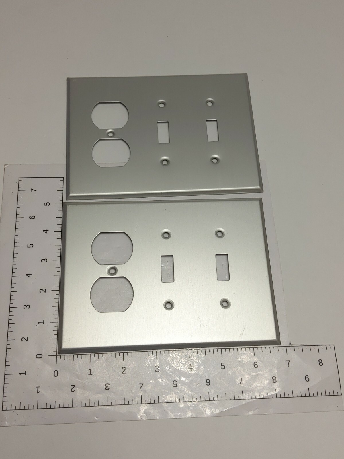 LOT OF 2 SIANOR OVERSIZE ALUMINUM 3-GANG TOGGLE/RECEPTACLE  WALL PLATES (NOS)