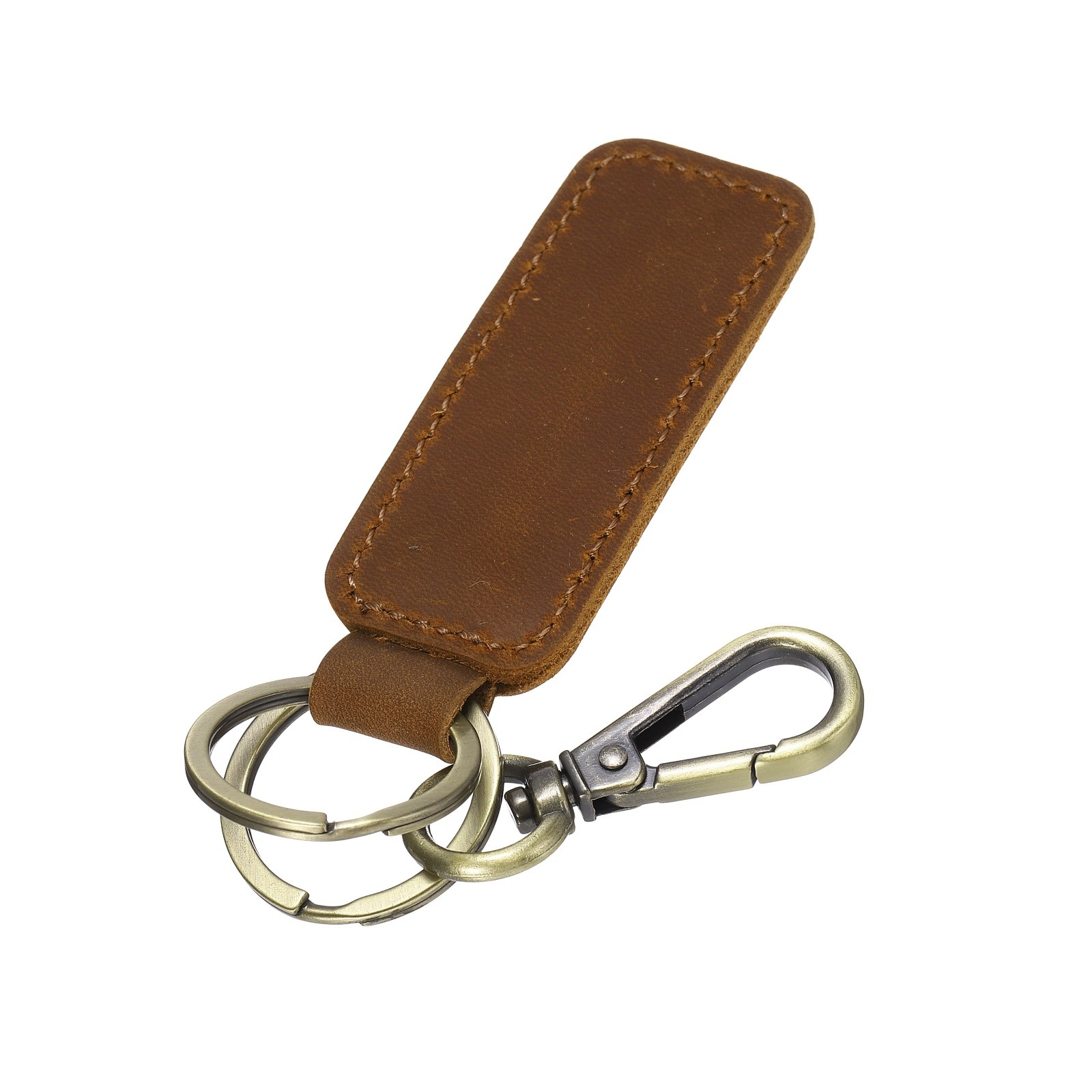 Leather Keychain, Cowhide Key Fob (Brown, 3.15" x 1.14" )