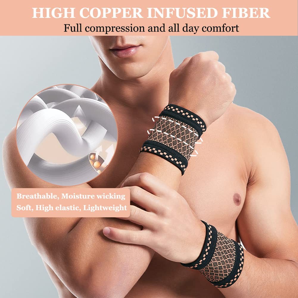 Copper Wrist Compression Brace (2Pcs), Elastic Support Sleeve Small