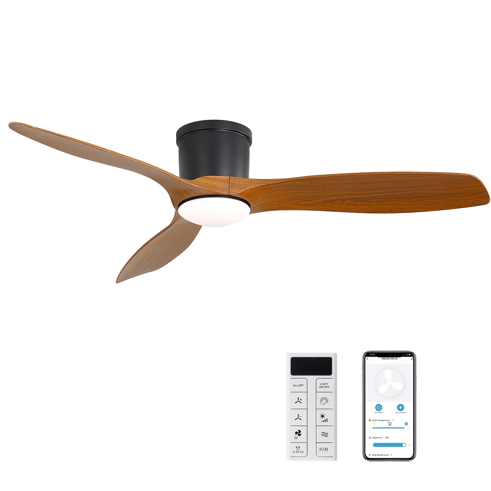 52-Inch Smart Ceiling Fan With Light and Remote,3 ABS Blades,18W Dimmable LED