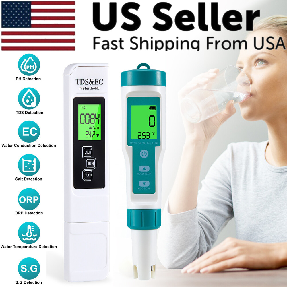 Portable Digital Water Quality Meter Tester LCD PH/TDS/EC/ORP/TEMP/SG/Salinity